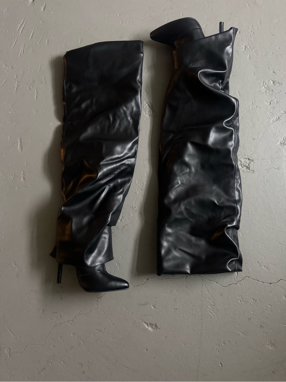 Wild Diva Black Over-The-Knee Pointed-Toe Stiletto Boots
